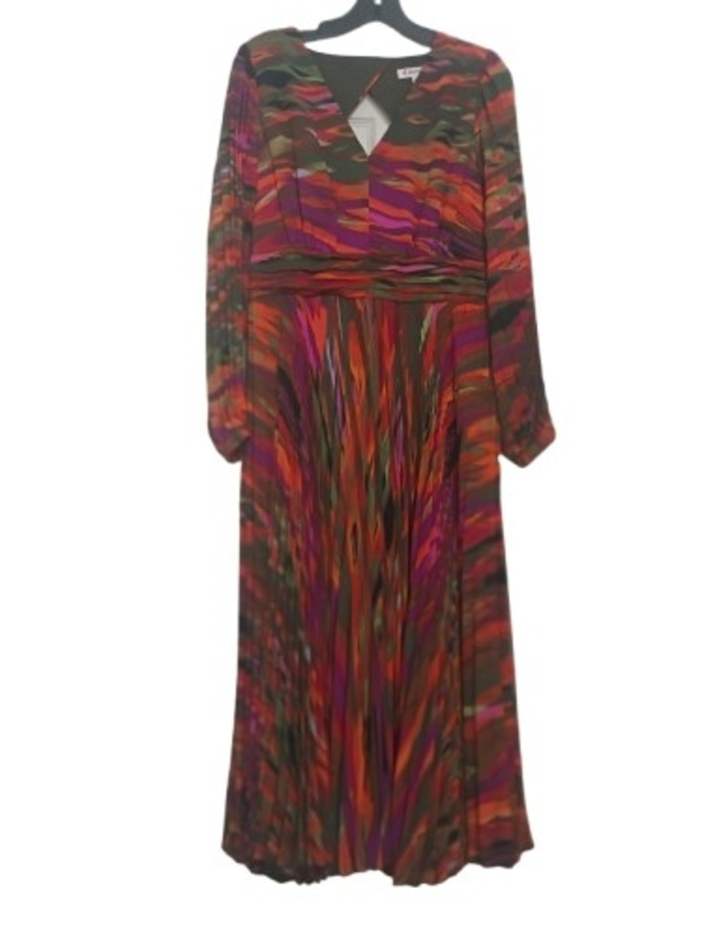 Nanette Lepore Multicolor V-Neck Pleated Smocked Red Purple Orange Maxi Dress 10